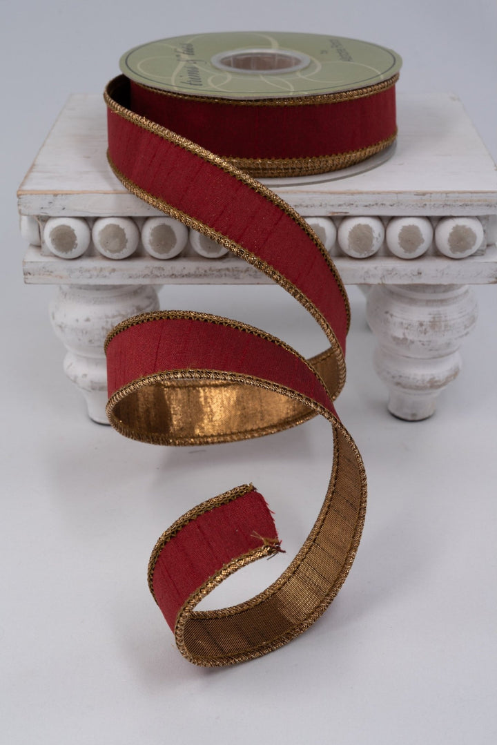 Burnt & Gold Metallic Fused Dupion Ribbon - 1" - Greenery MarketRW7045-BU/GO