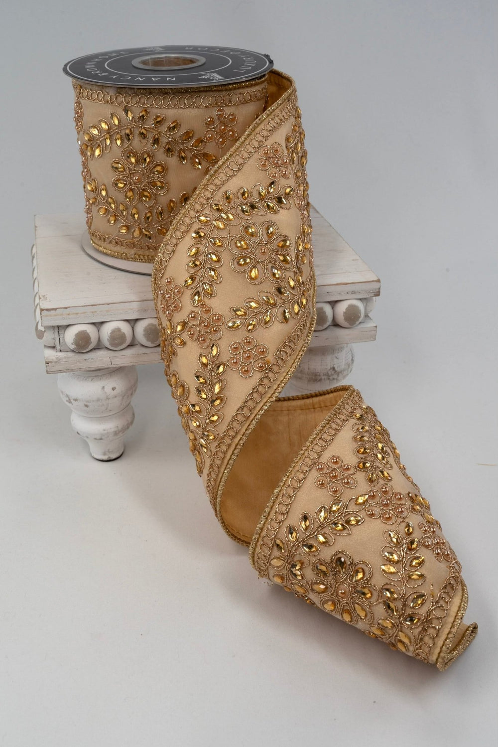 Buttercream Dipped in Jewels Wired Ribbon - 4" - Greenery Market15971BC