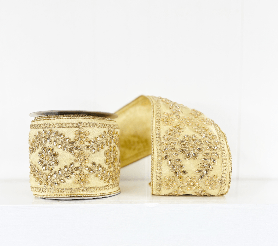 Buttercream Dipped in Jewels Wired Ribbon - 4" - Greenery Market15971BC