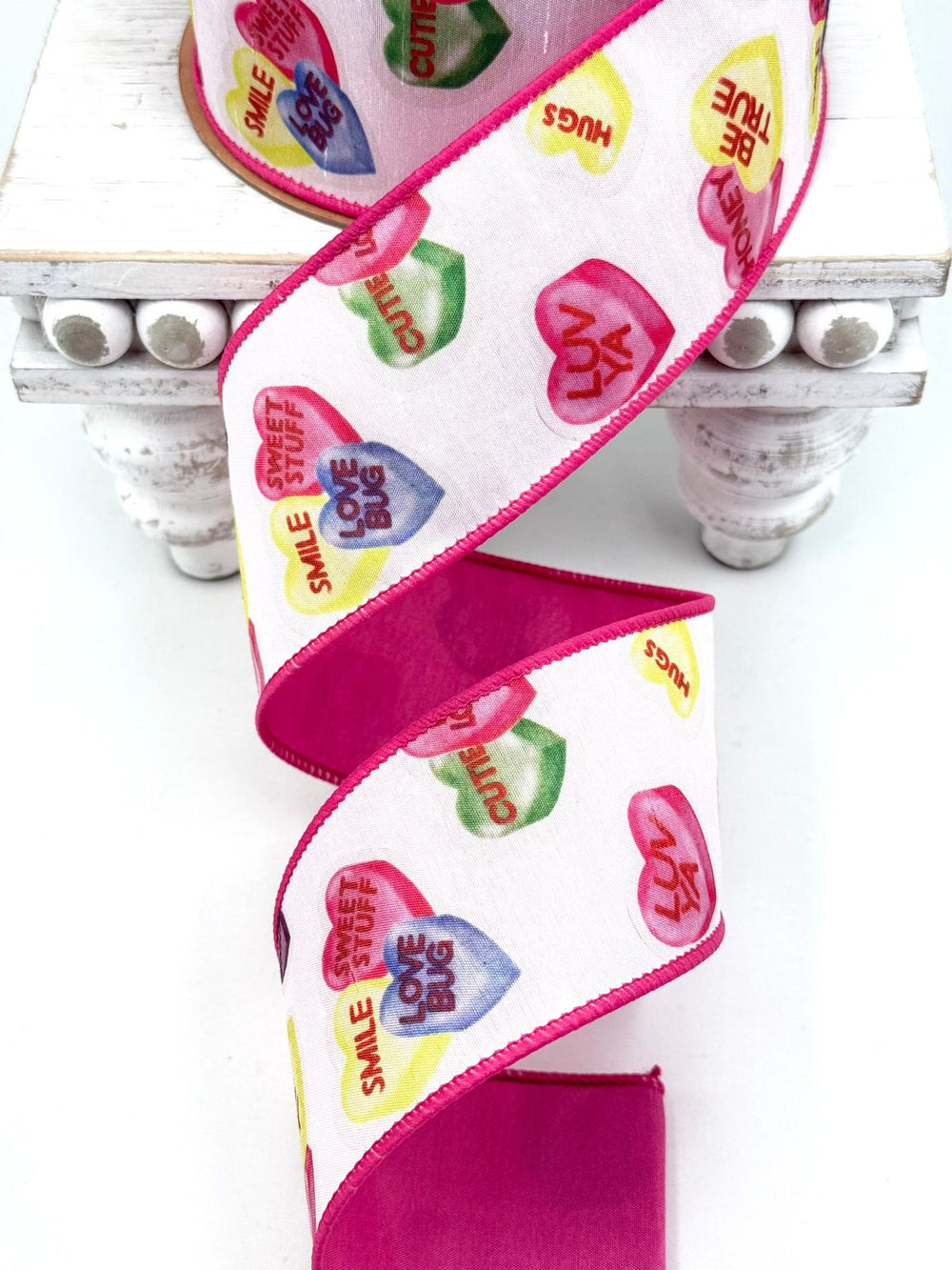 Candy Hearts With Pink Backing Dupioni Wired Ribbon - 2.5" - Greenery MarketWired Ribbon9351W-005-63E