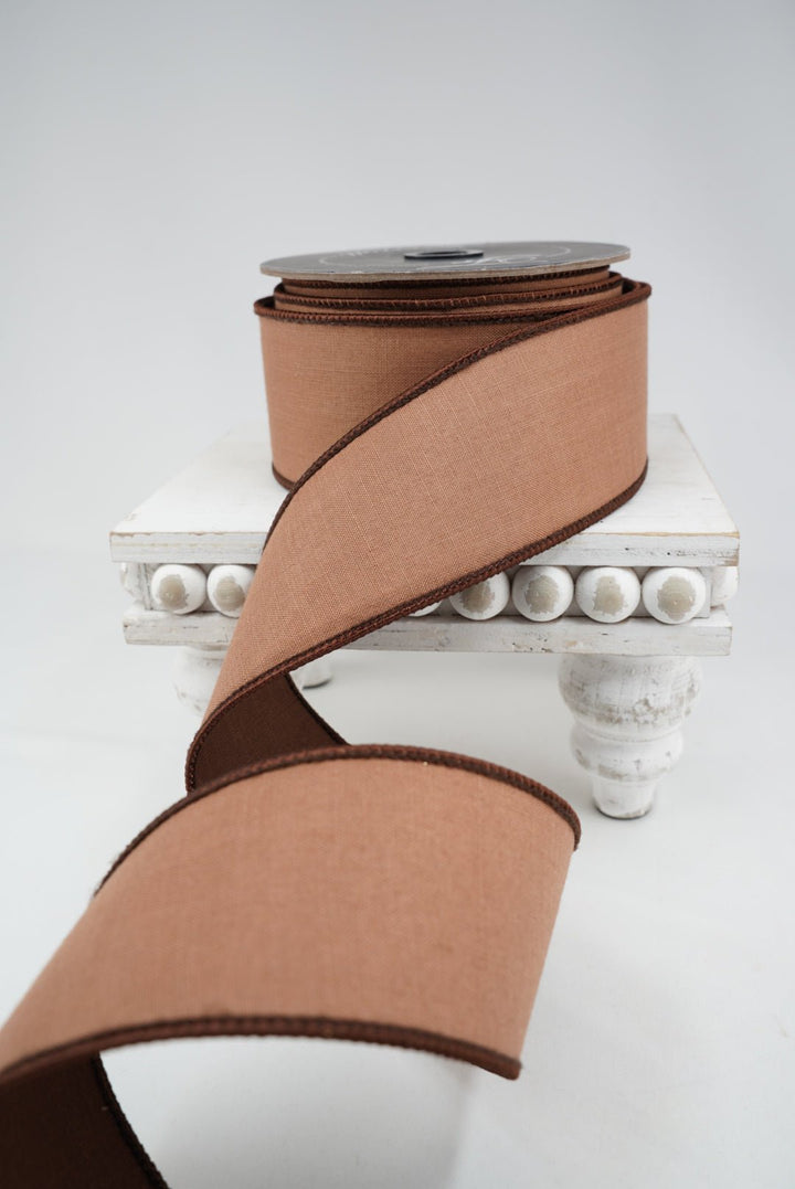 Cappuccino Brown Linen Tones Farrisilk Wired Ribbon - 2.5" - Greenery MarketWired RibbonSR120-29