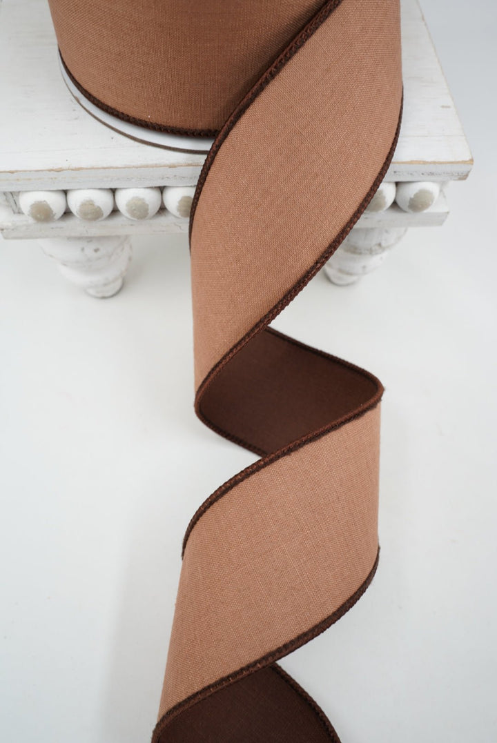 Cappuccino Brown Linen Tones Farrisilk Wired Ribbon - 2.5" - Greenery MarketWired RibbonSR120-29