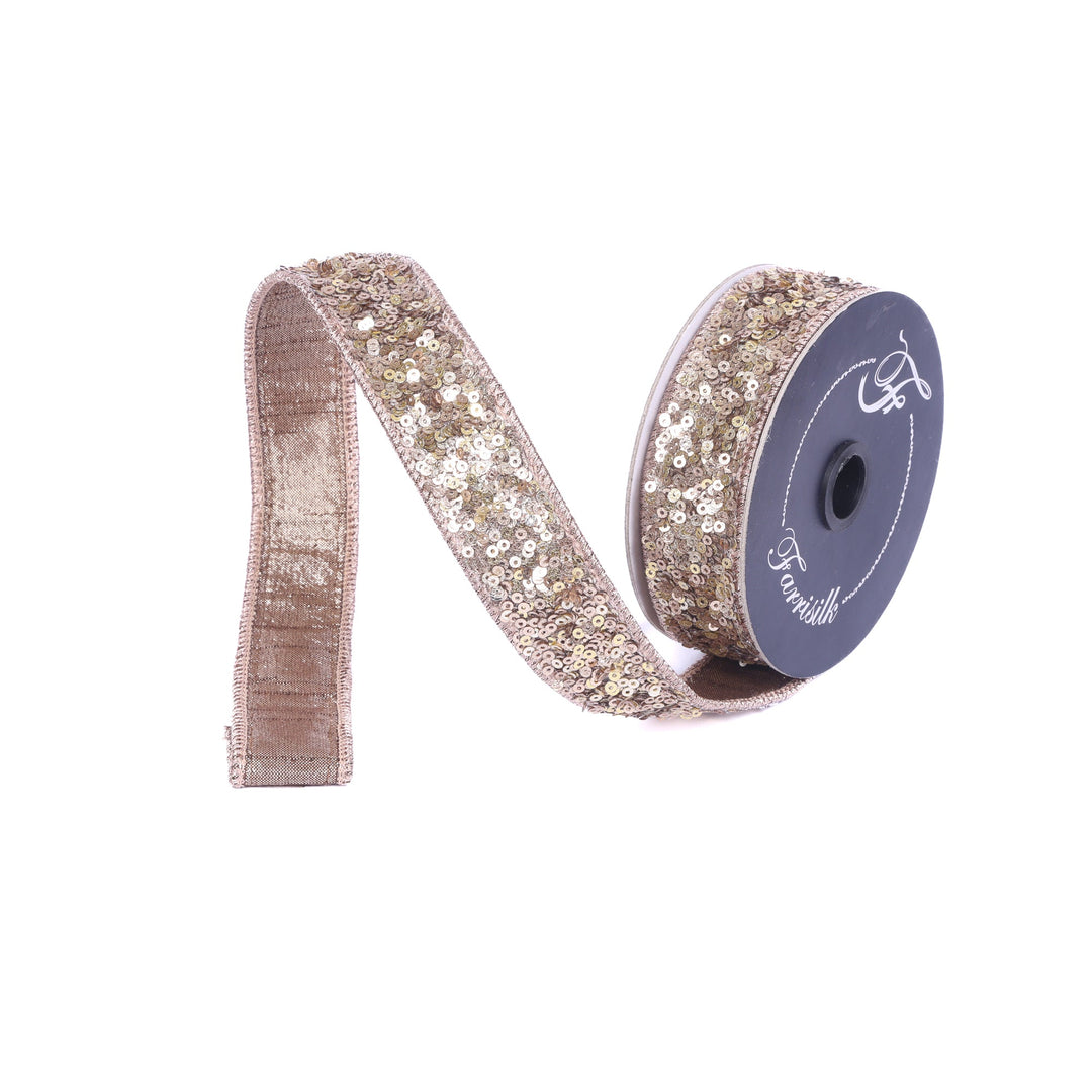 Cappuccino Sequins Sparkles Farrisilk Wired Ribbon - 1" - Greenery MarketRibbons & TrimRK798-29
