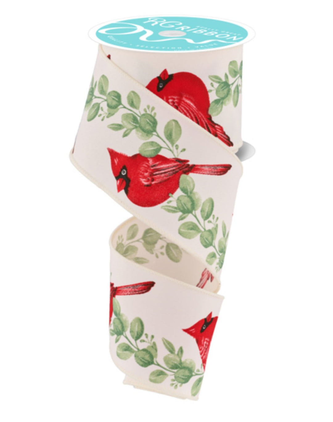 Cardinal and eucalyptus Christmas wired ribbon - Greenery Marketwired ribbonRGF139930