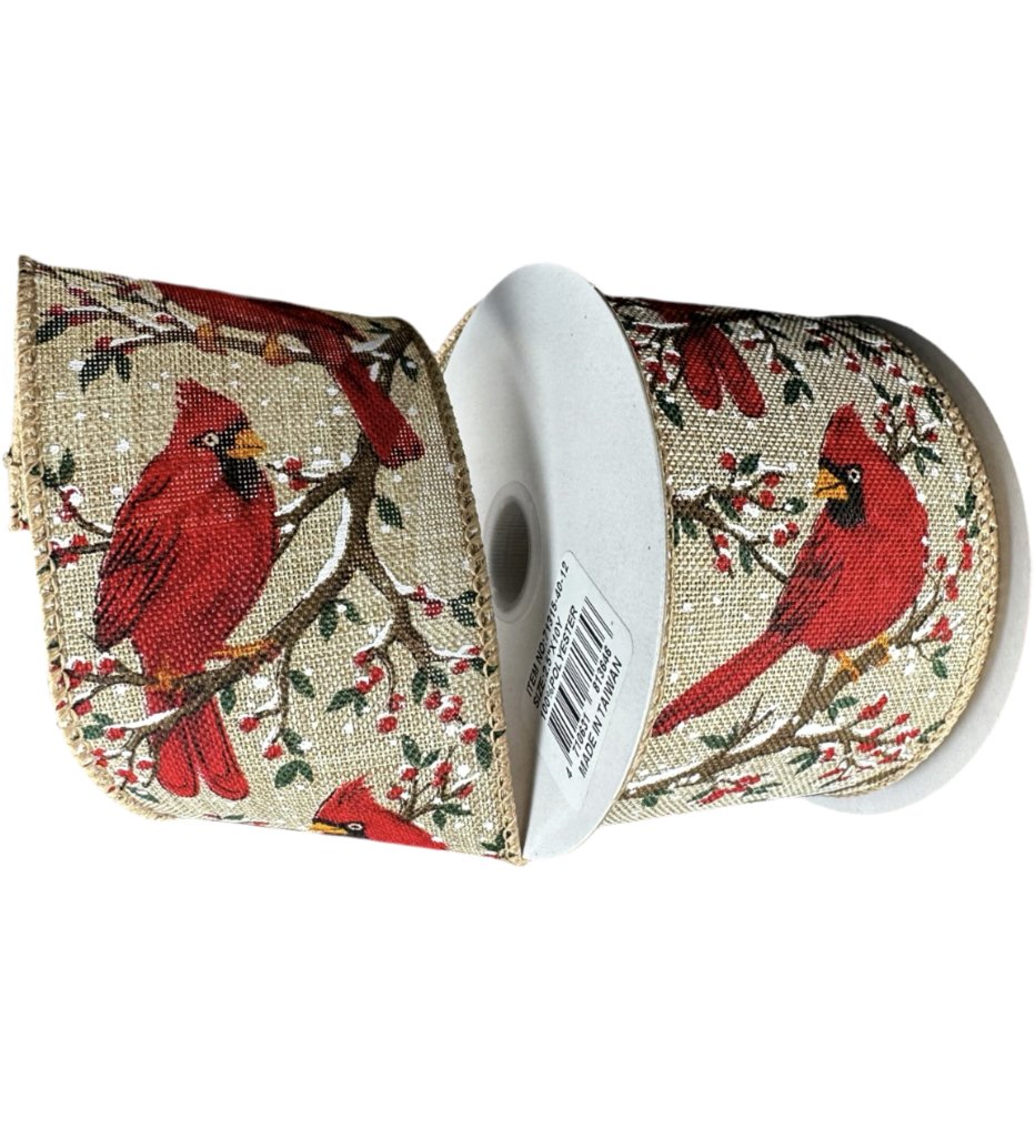 Cardinal on a branch Christmas wired ribbon 2.5” - Greenery Marketwired ribbon71315 - 40 - 12