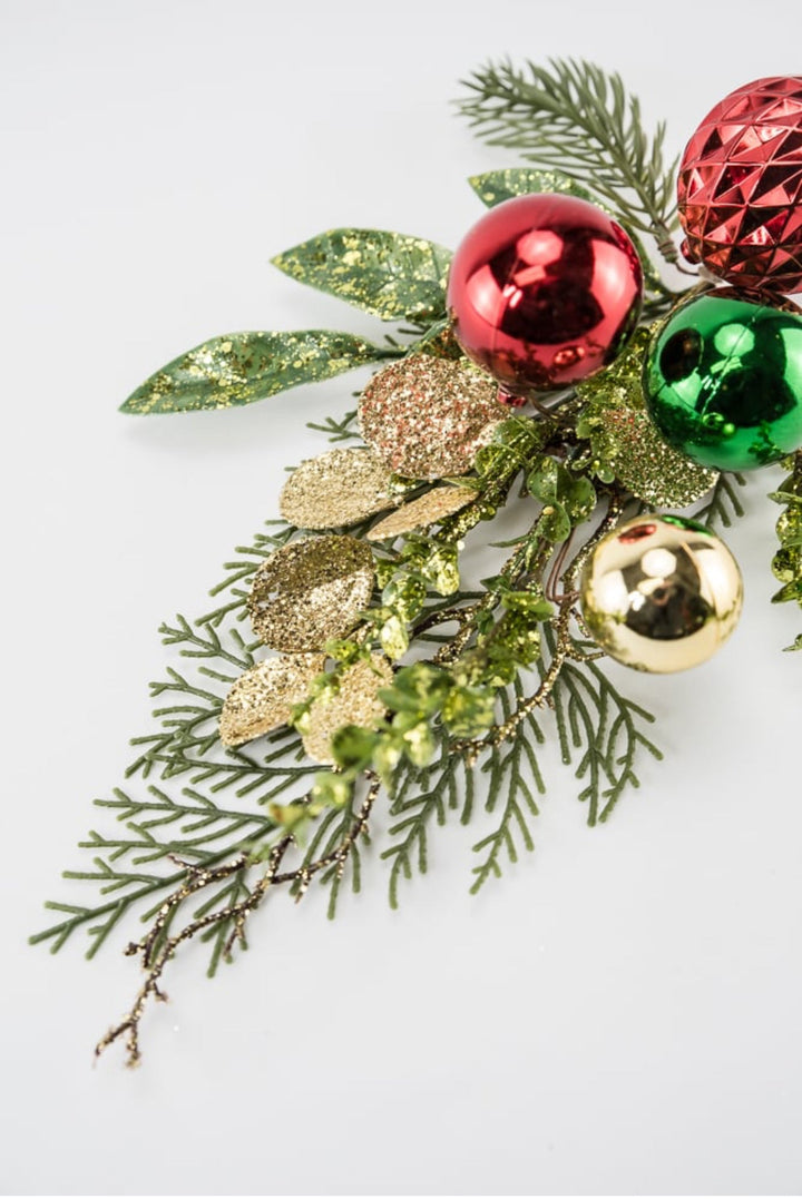 Cedar and mixed greenery red, green, and gold ornaments - Greenery MarketChristmasXg964 - rggo