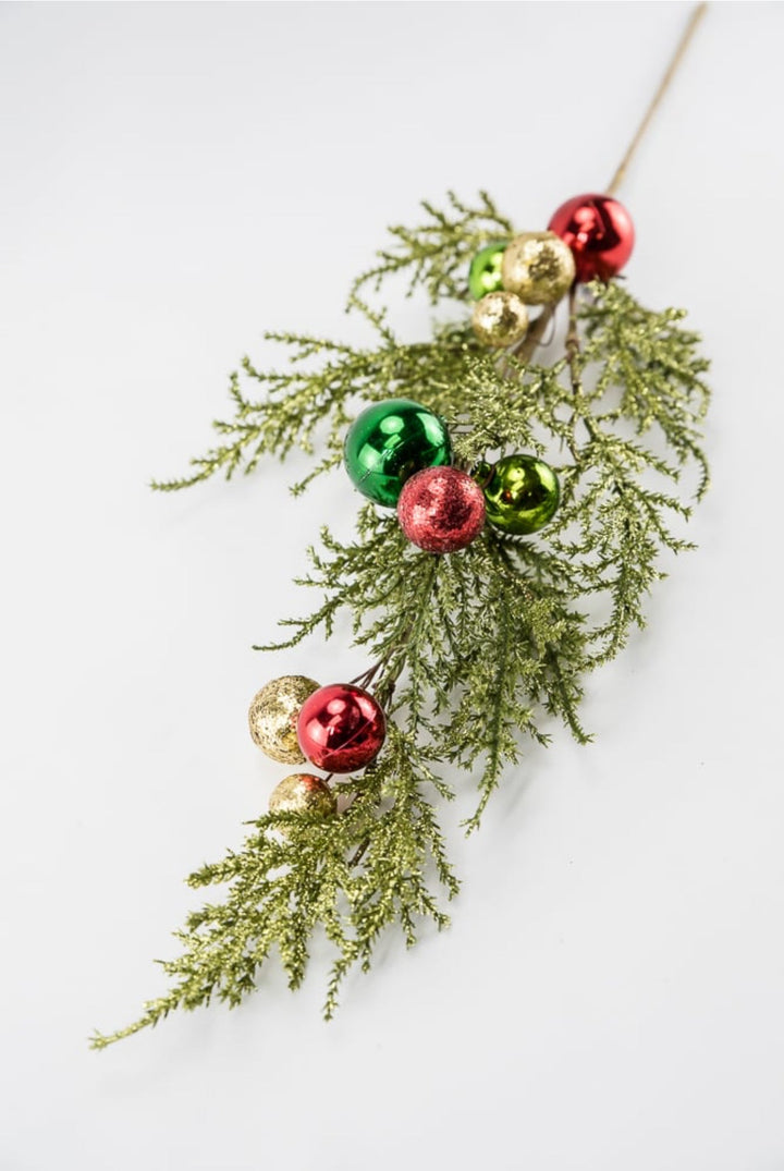 Cedar spray with red, green, and gold ornaments 26” - Greenery MarketChristmasXg962 - RGGO