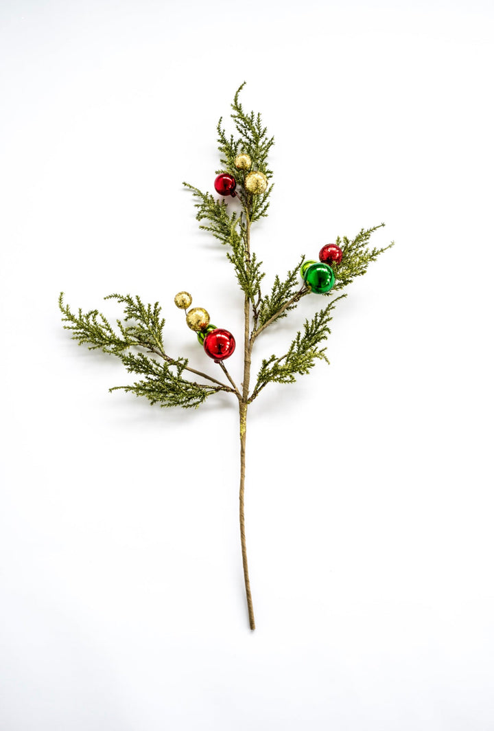 Cedar spray with red, green, and gold ornaments 26” - Greenery MarketChristmasXg962 - RGGO