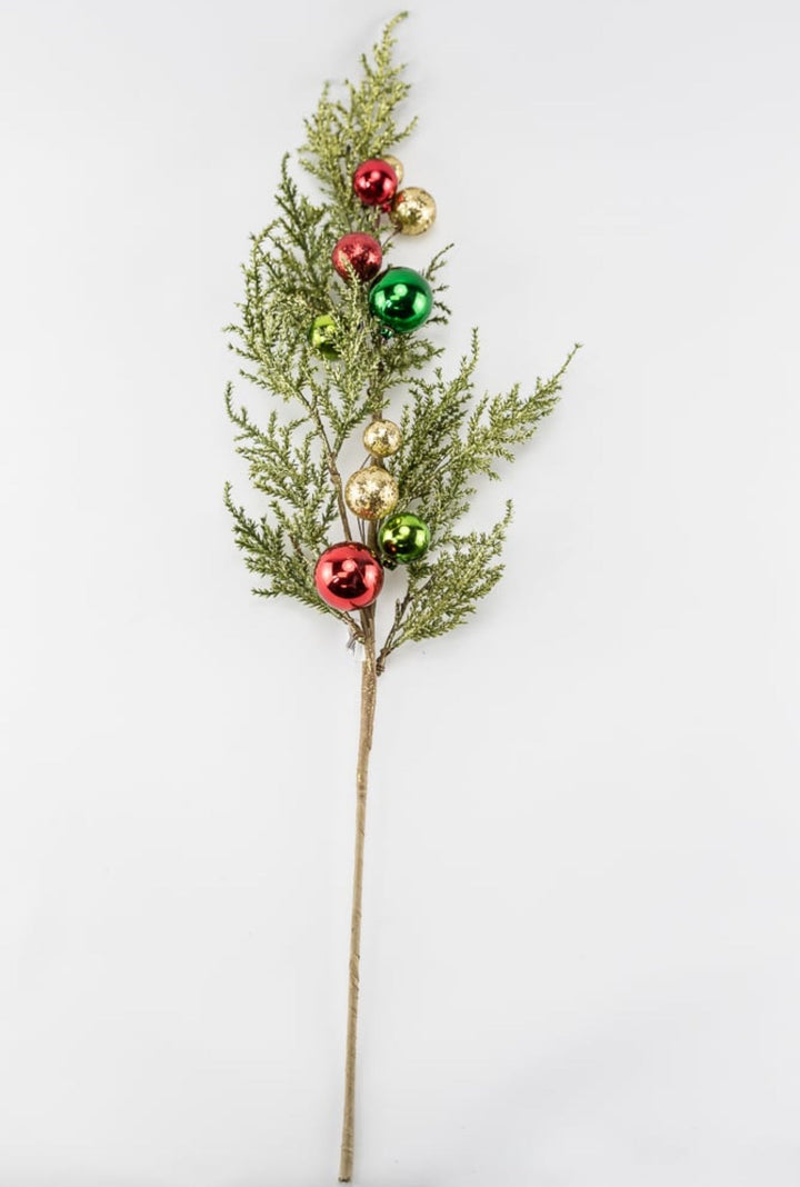 Cedar spray with red, green, and gold ornaments 26” - Greenery MarketChristmasXg962 - RGGO