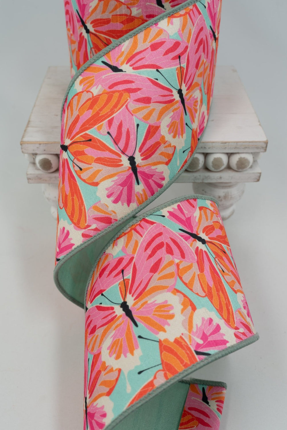Celadon Colorful Orange & Hot Pink Butterflies Dupion Wired Ribbon - 4" - Greenery MarketWired ribbon05-1558
