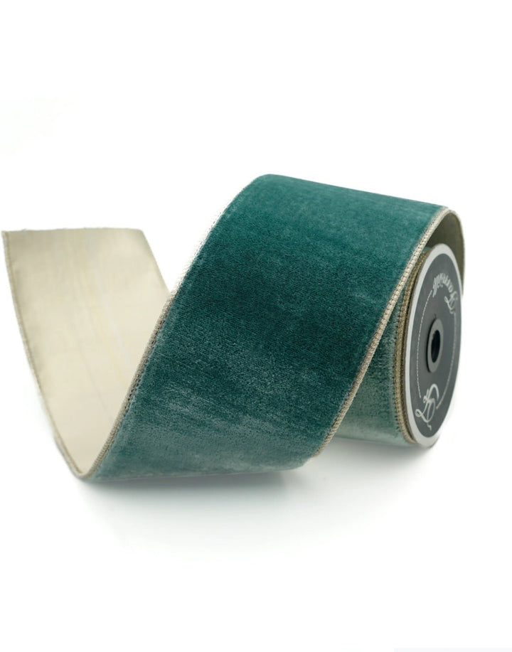 Celadon Farrisilk flashy velvet wired tree ribbon - 4” - Greenery Marketwired ribbonRG807 - 75