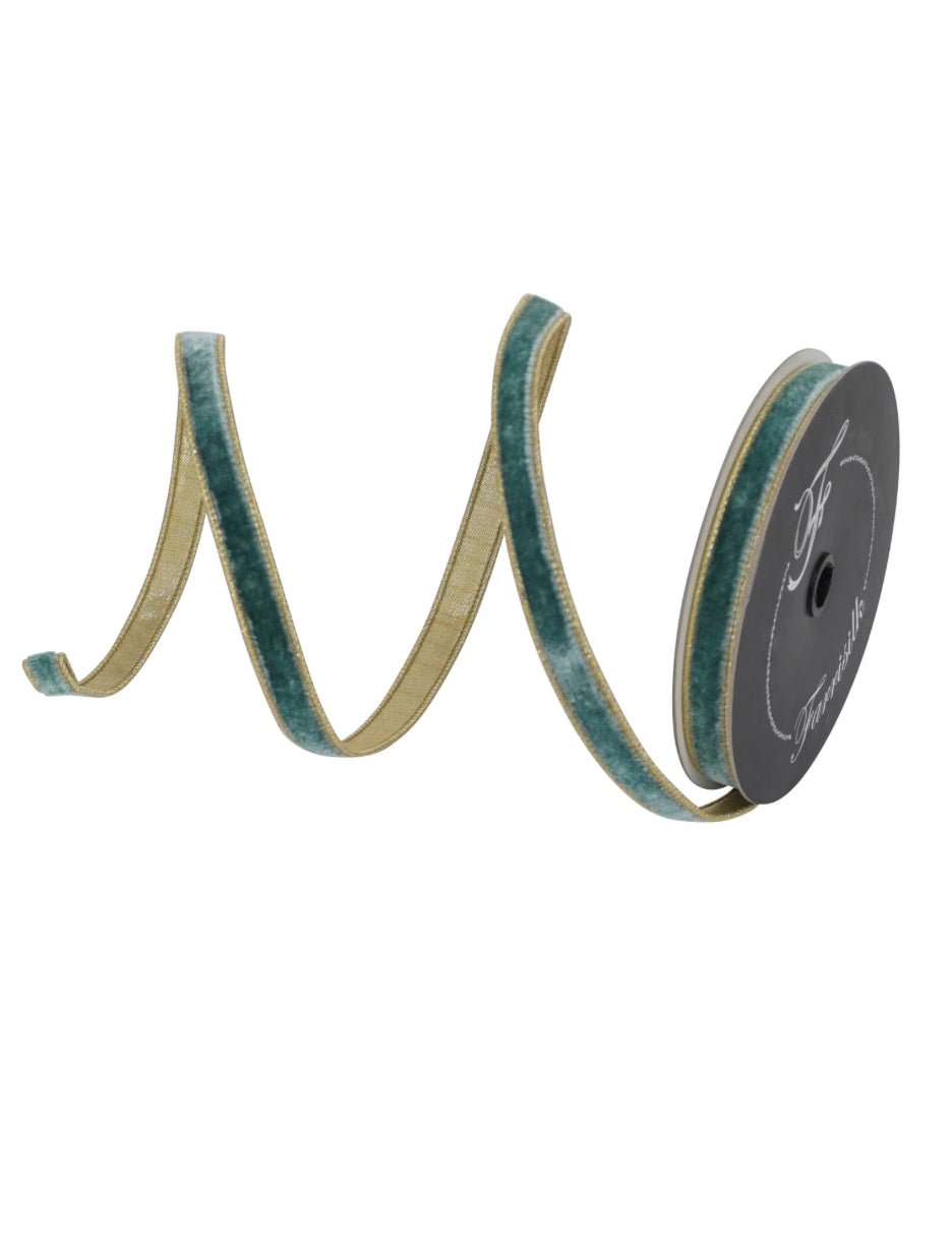 Celadon flashy velvet luster .75” farrisilk skinny wired ribbon - Greenery MarketRibbons & Trim