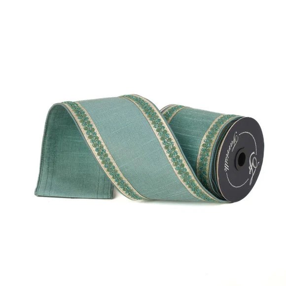 Celadon Vintage Scroll Farrisilk Wired Ribbon - 4" - Greenery MarketRK827 - 75