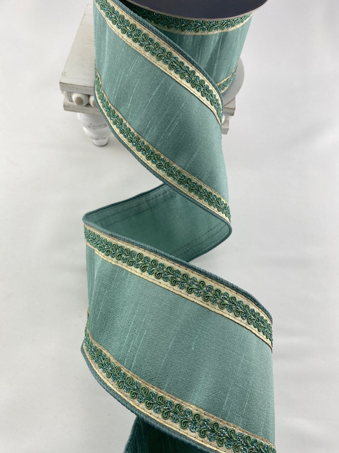 Celadon Vintage Scroll Farrisilk Wired Ribbon - 4" - Greenery MarketRK827-75