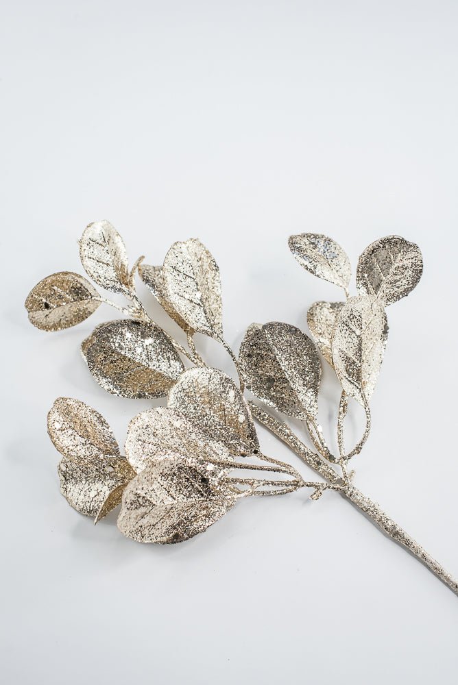 Champagne Glitter Eucalyptus Leaf Spray - 17" - Greenery MarketXAQ440-CN/LT
