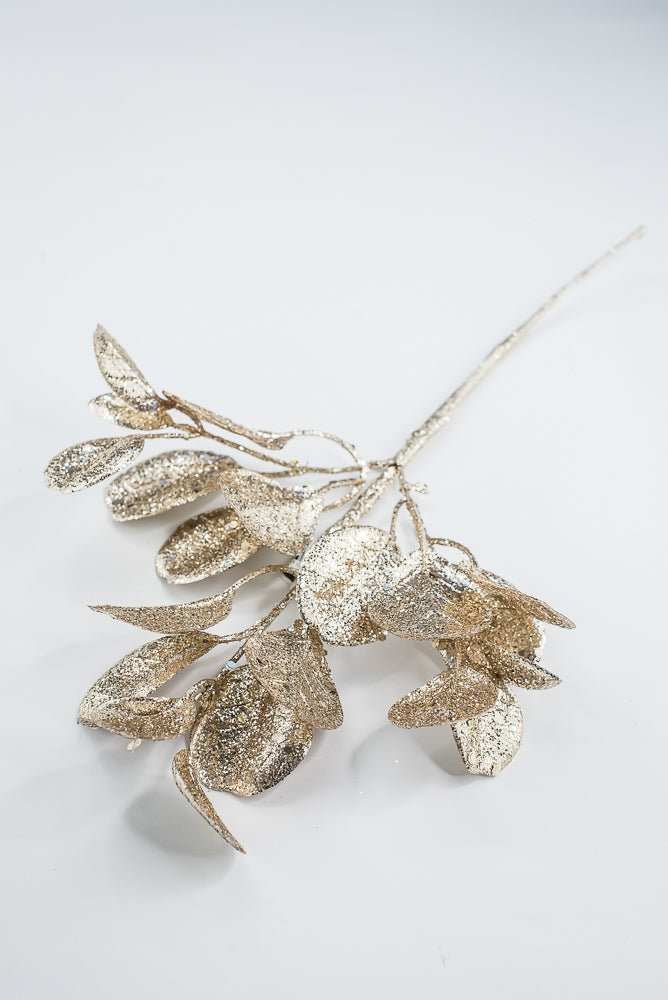Champagne Glitter Eucalyptus Leaf Spray - 17" - Greenery MarketXAQ440-CN/LT