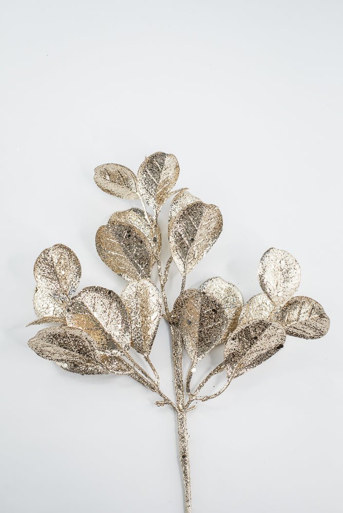 Champagne Glitter Eucalyptus Leaf Spray - 17" - Greenery MarketXAQ440-CN/LT