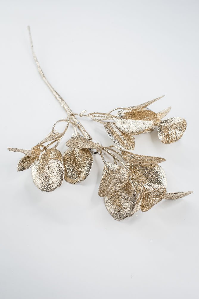 Champagne Glitter Eucalyptus Leaf Spray - 17" - Greenery MarketXAQ440-CN/LT