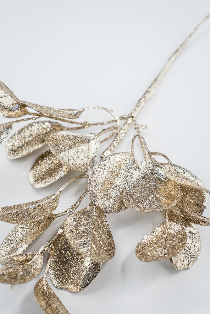 Champagne Glitter Eucalyptus Leaf Spray - 17" - Greenery MarketXAQ440-CN/LT