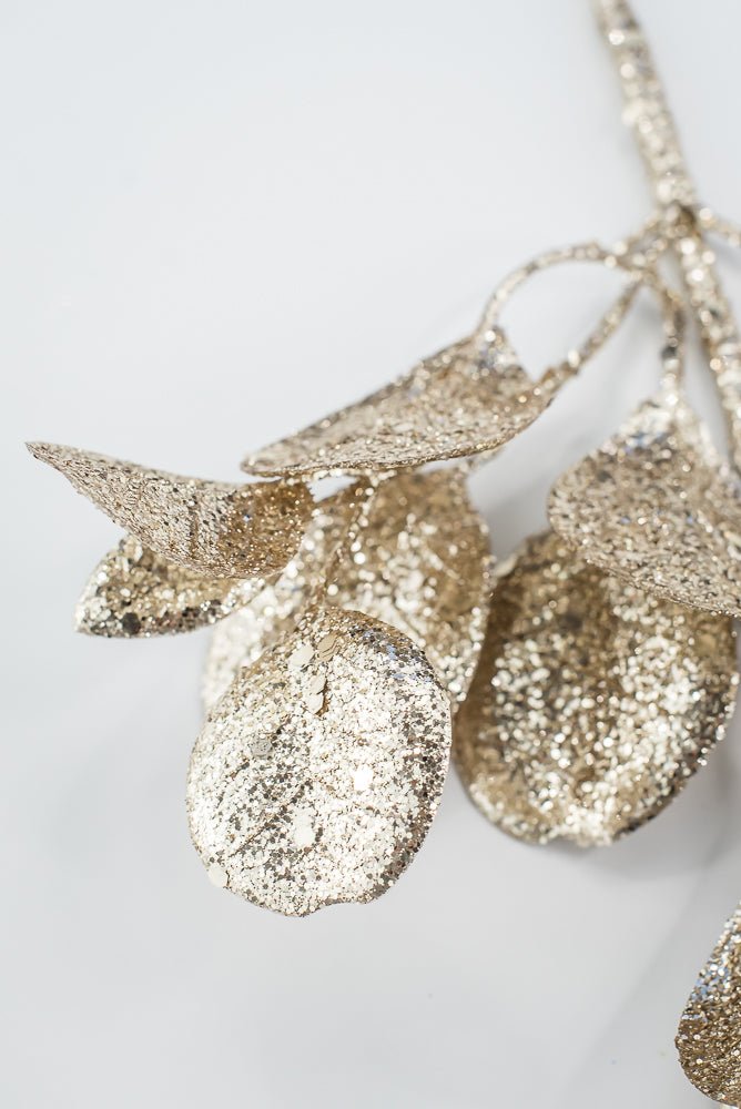 Champagne Glitter Eucalyptus Leaf Spray - 17" - Greenery MarketXAQ440-CN/LT