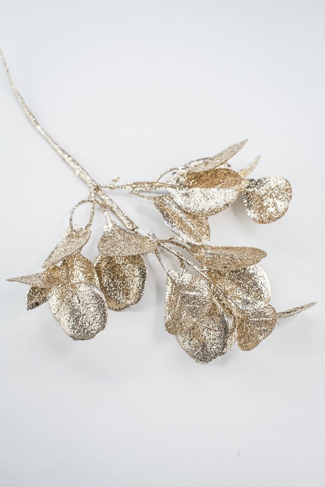 Champagne Glitter Eucalyptus Leaf Spray - 17" - Greenery MarketXAQ440-CN/LT