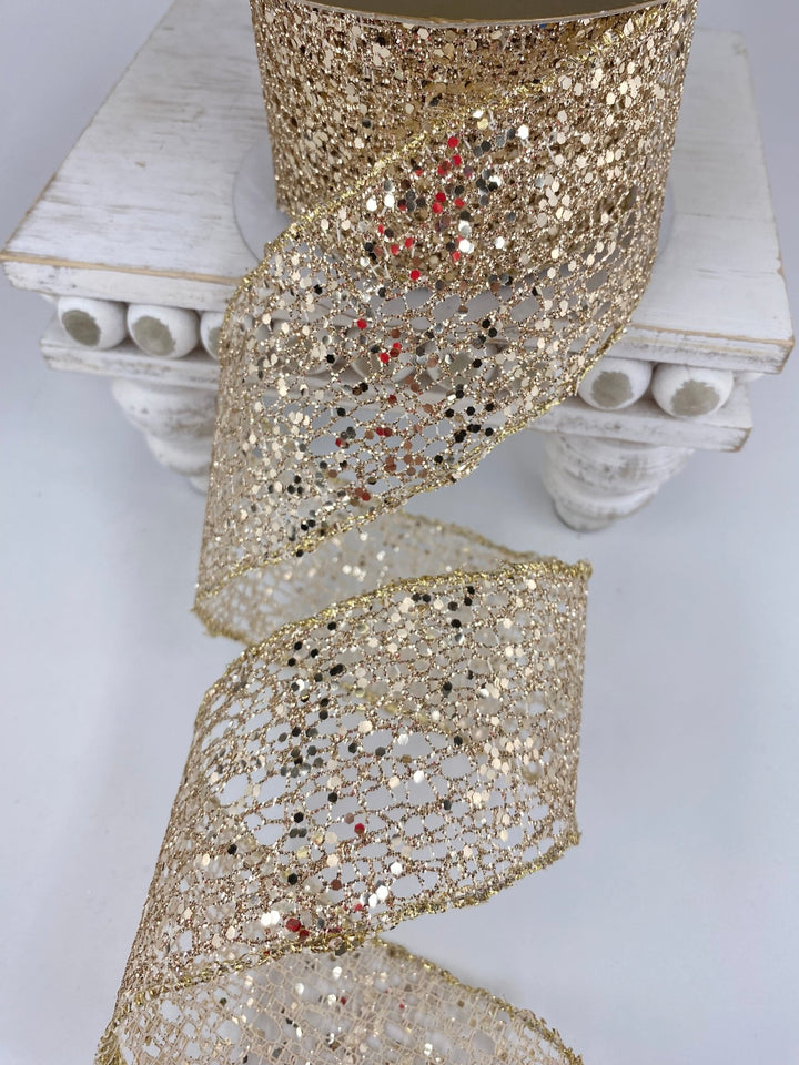 Champagne glittered wired ribbon 2.5” - Greenery MarketRibbons & Trim138768