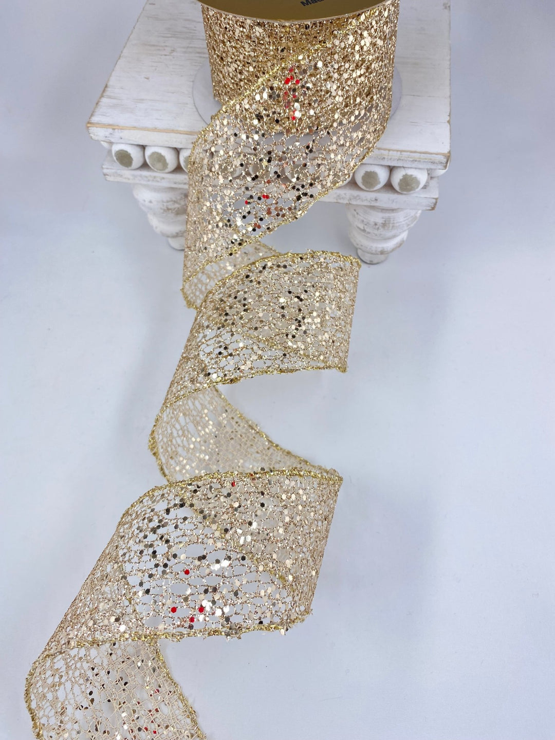 Champagne glittered wired ribbon 2.5” - Greenery MarketRibbons & Trim138768