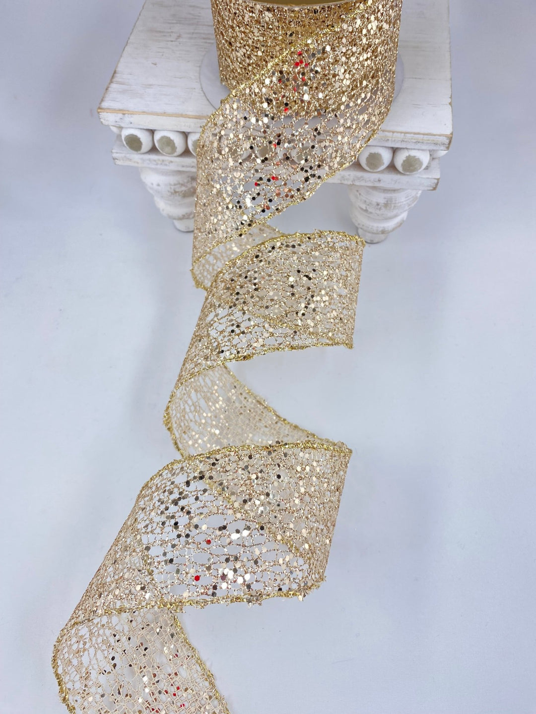 Champagne glittered wired ribbon 2.5” - Greenery MarketRibbons & Trim138768