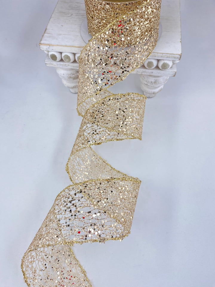 Champagne glittered wired ribbon 2.5” - Greenery MarketRibbons & Trim138768