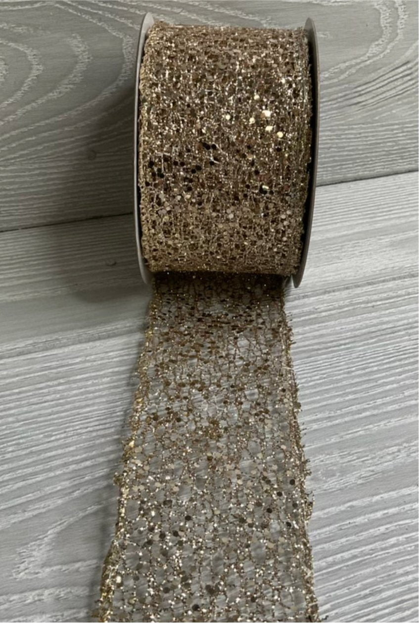 Champagne glittered wired ribbon 2.5” - Greenery MarketRibbons & Trim138768