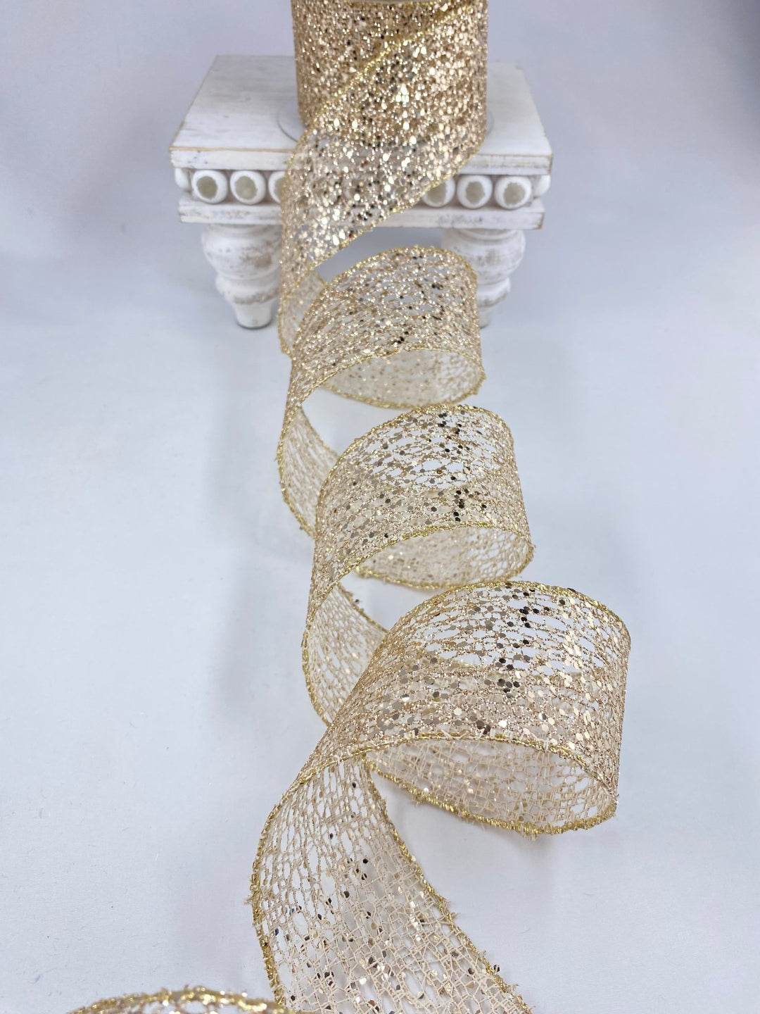 Champagne glittered wired ribbon 2.5” - Greenery MarketRibbons & Trim138768