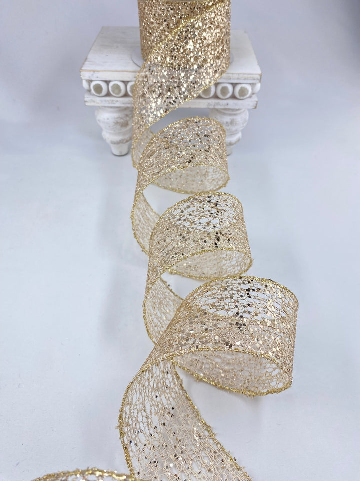 Champagne glittered wired ribbon 2.5” - Greenery MarketRibbons & Trim138768