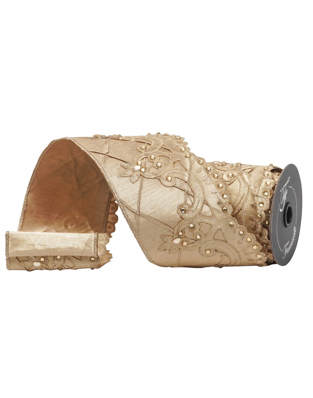 Champagne Scalloped Diamonds Farrisilk Wired Ribbon - 4" - Greenery MarketRC262 - 93