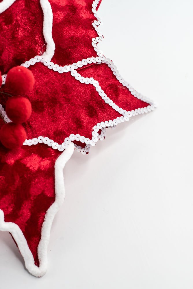 Chenille Sequin Edge Red Poinsettia Stem - Greenery Market65148