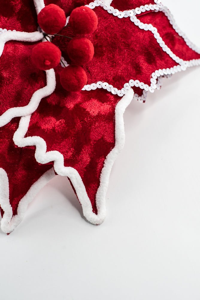 Chenille Sequin Edge Red Poinsettia Stem - Greenery Market65148