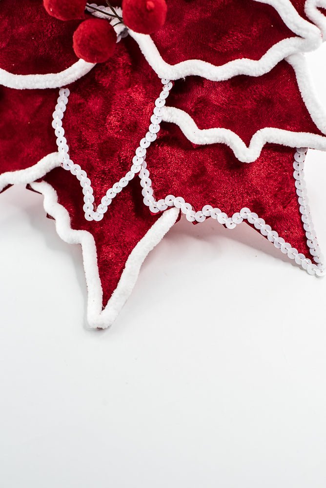 Chenille Sequin Edge Red Poinsettia Stem - Greenery Market65148