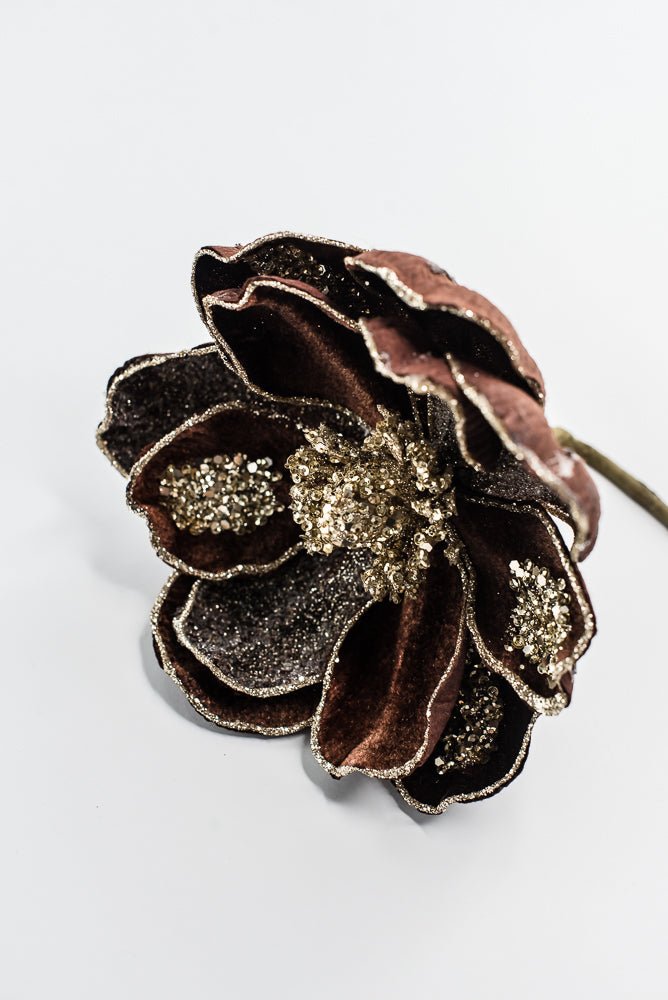 Chocolate Glamour Magnolia Spray With Sequin - 20" - Greenery MarketXF670CHO