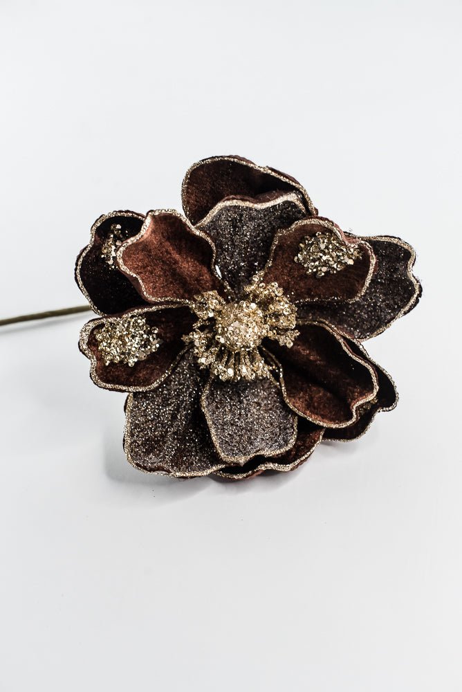 Chocolate Glamour Magnolia Spray With Sequin - 20" - Greenery MarketXF670CHO