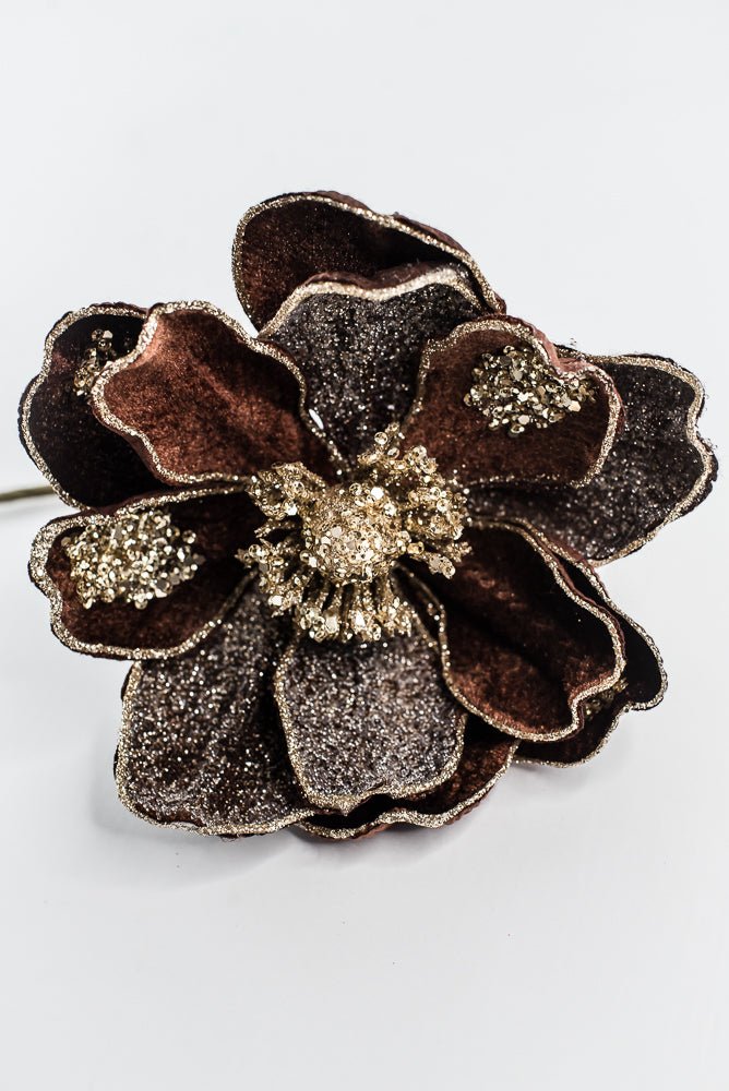 Chocolate Glamour Magnolia Spray With Sequin - 20" - Greenery MarketXF670CHO