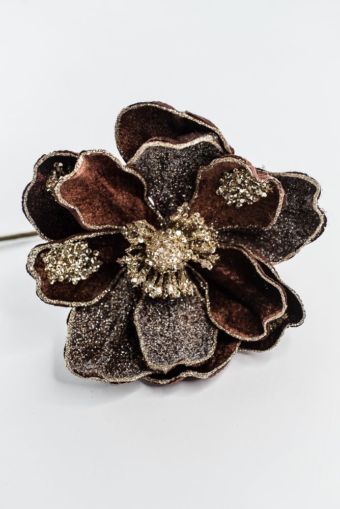 Chocolate Glamour Magnolia Spray With Sequin - 20" - Greenery MarketXF670CHO