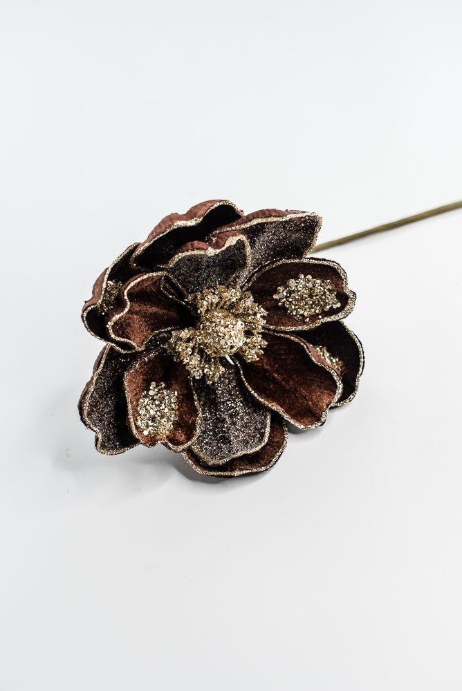 Chocolate Glamour Magnolia Spray With Sequin - 20" - Greenery MarketXF670CHO