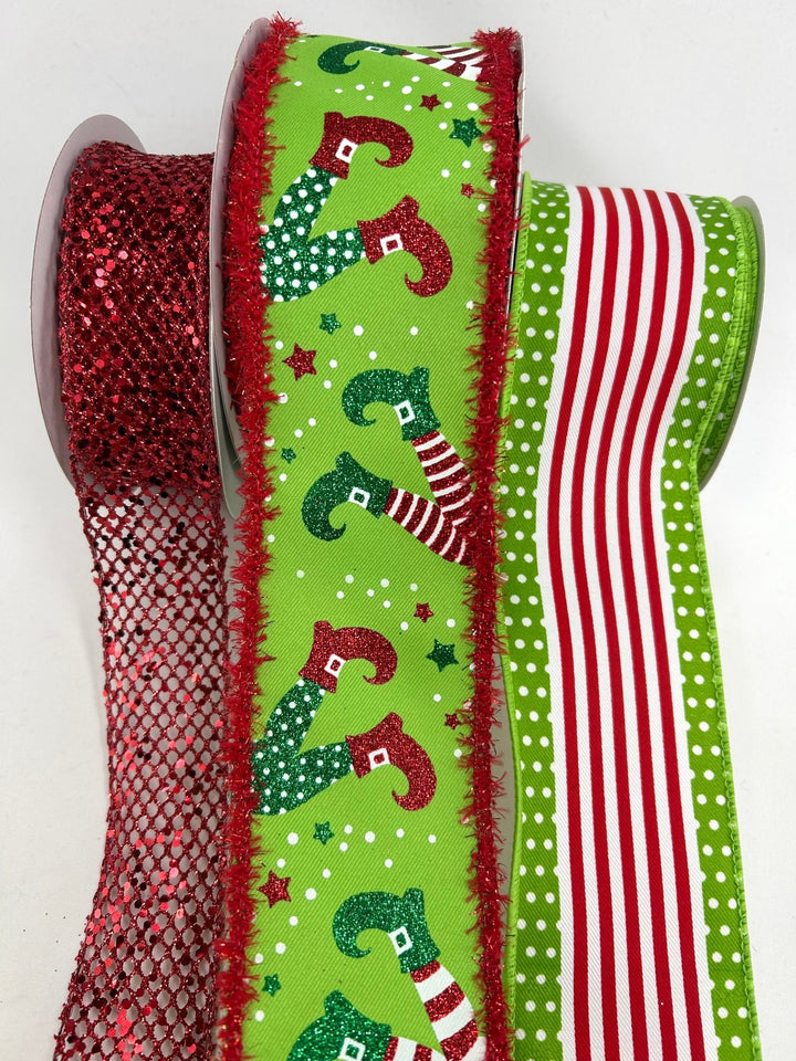 Christmas Elves Tinsel Bow Bundle x 3 Wired Ribbons - Greenery MarketRibbons & TrimElvesX3