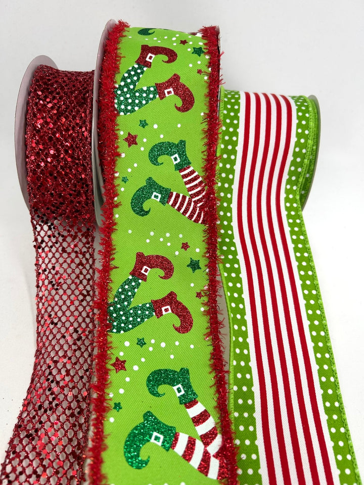 Christmas Elves Tinsel Bow Bundle x 3 Wired Ribbons - Greenery MarketRibbons & TrimElvesX3