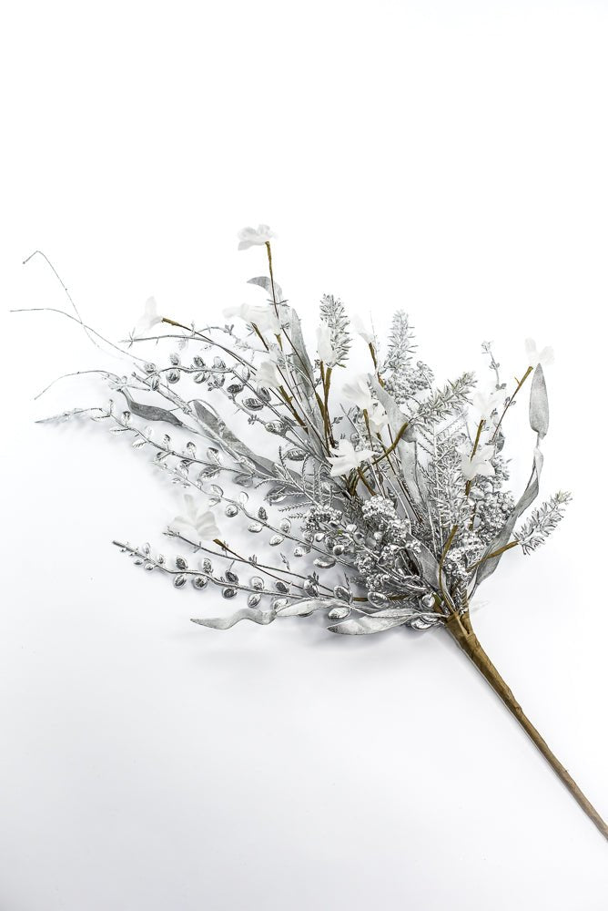 Christmas Fern and berry spray - silver 63526 - Greenery MarketArtificial Flora63526-SILVER