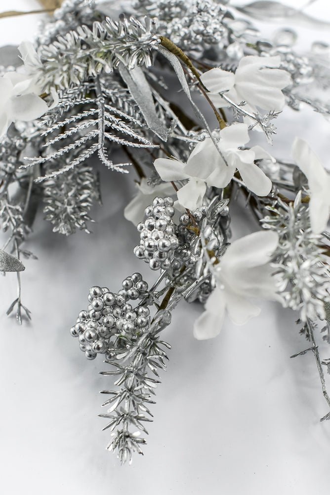 Christmas Fern and berry spray - silver 63526 - Greenery MarketArtificial Flora63526-SILVER