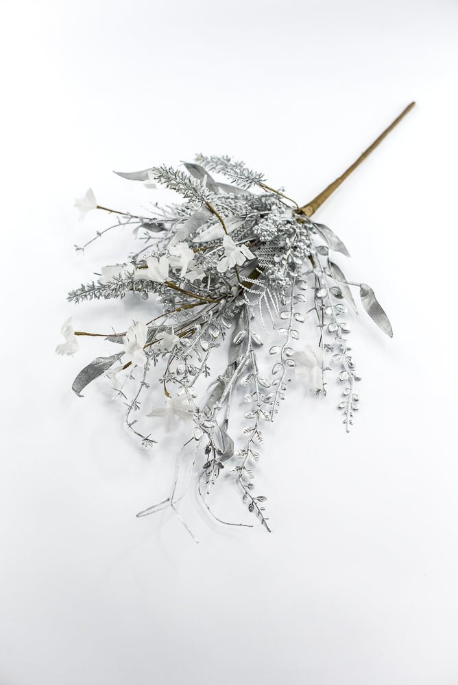Christmas Fern and berry spray - silver 63526 - Greenery MarketArtificial Flora63526-SILVER