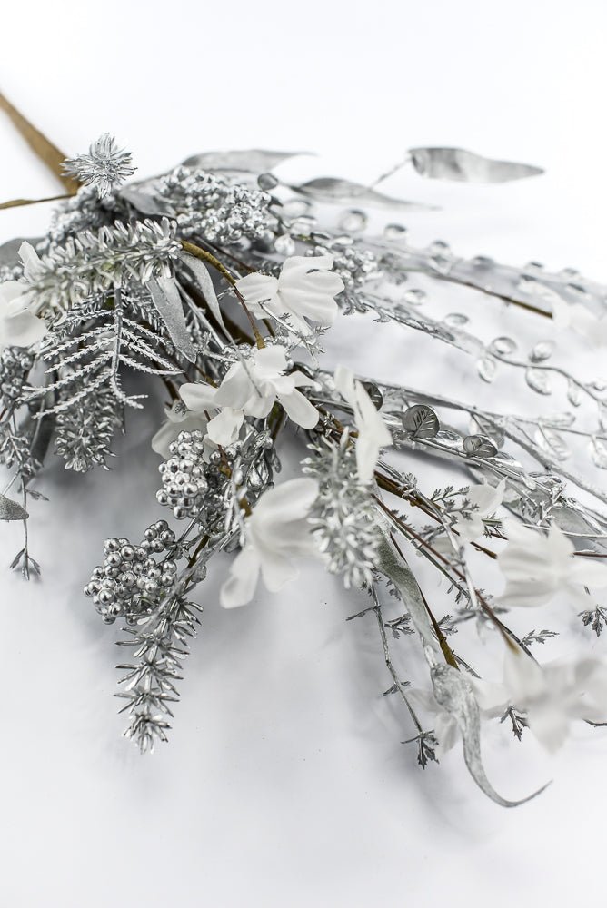 Christmas Fern and berry spray - silver 63526 - Greenery MarketArtificial Flora63526-SILVER
