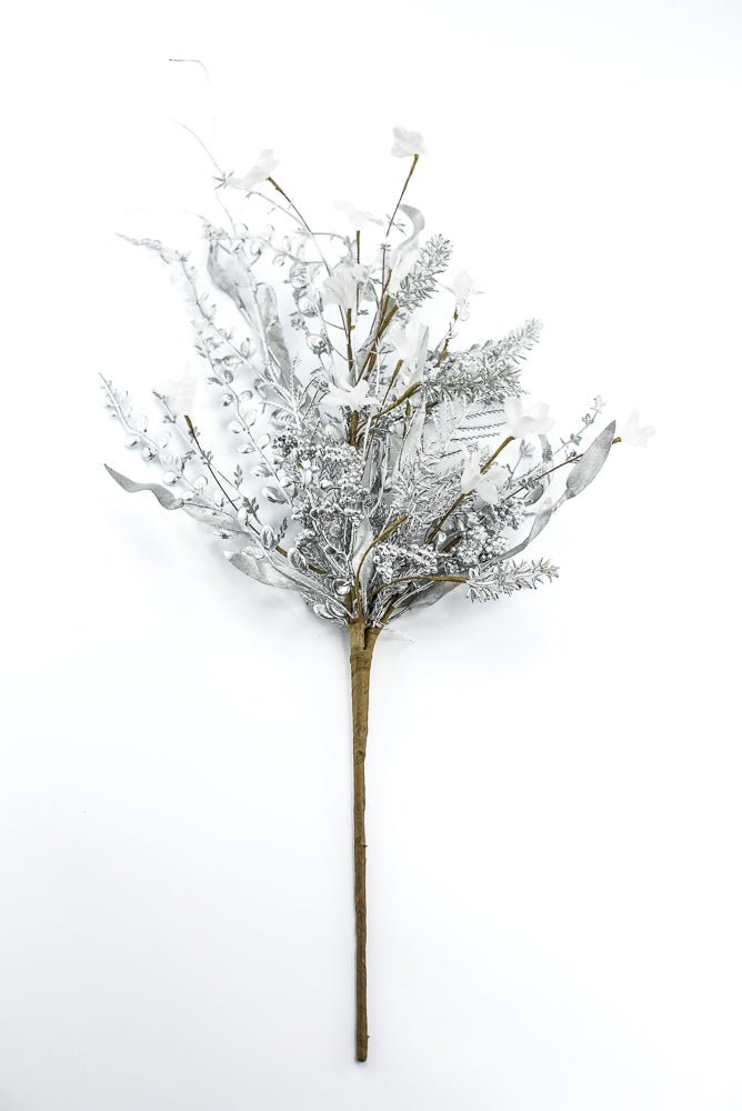 Christmas Fern and berry spray - silver 63526 - Greenery MarketArtificial Flora63526-SILVER