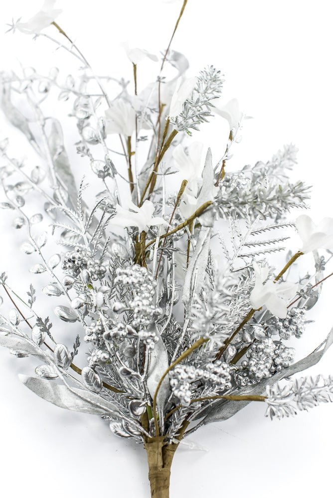 Christmas Fern and berry spray - silver 63526 - Greenery MarketArtificial Flora63526-SILVER