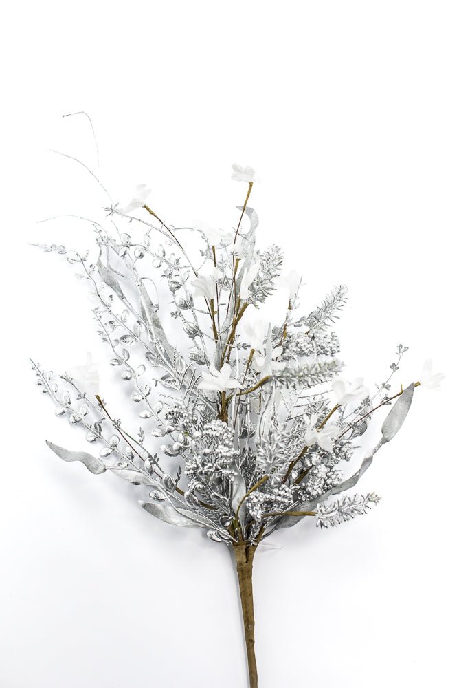 Christmas Fern and berry spray - silver 63526 - Greenery MarketArtificial Flora63526-SILVER